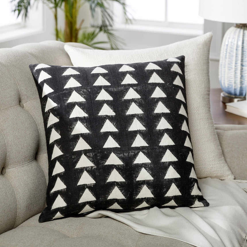 Triava Black and Cream Geometric Triangle Global Bohemian Cotton Lumbar Pillow - Clearance