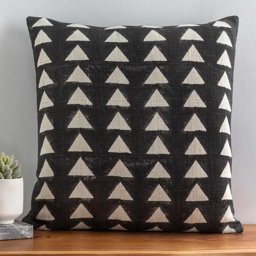 Triava Black and Cream Geometric Triangle Global Bohemian Cotton Lumbar Pillow - Clearance