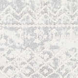 Close-up of the Dolo Area Rug, featuring a cream and gray bohemian-inspired pattern and soft, textured polyester fibers. Swatch