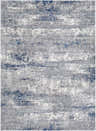 Close-up of the Jeju Thick Abstract Area Rug. Features an abstract design in shades of gray, navy, and off-white. Design-Rectangle-5373