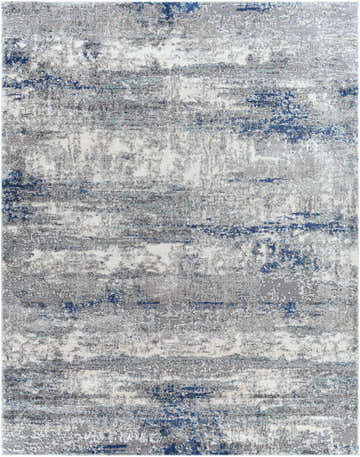 Close-up of the Jeju Thick Abstract Area Rug. Features an abstract pattern in aqua, charcoal, blue, gray, and off-white. Design-Rectangle-71010