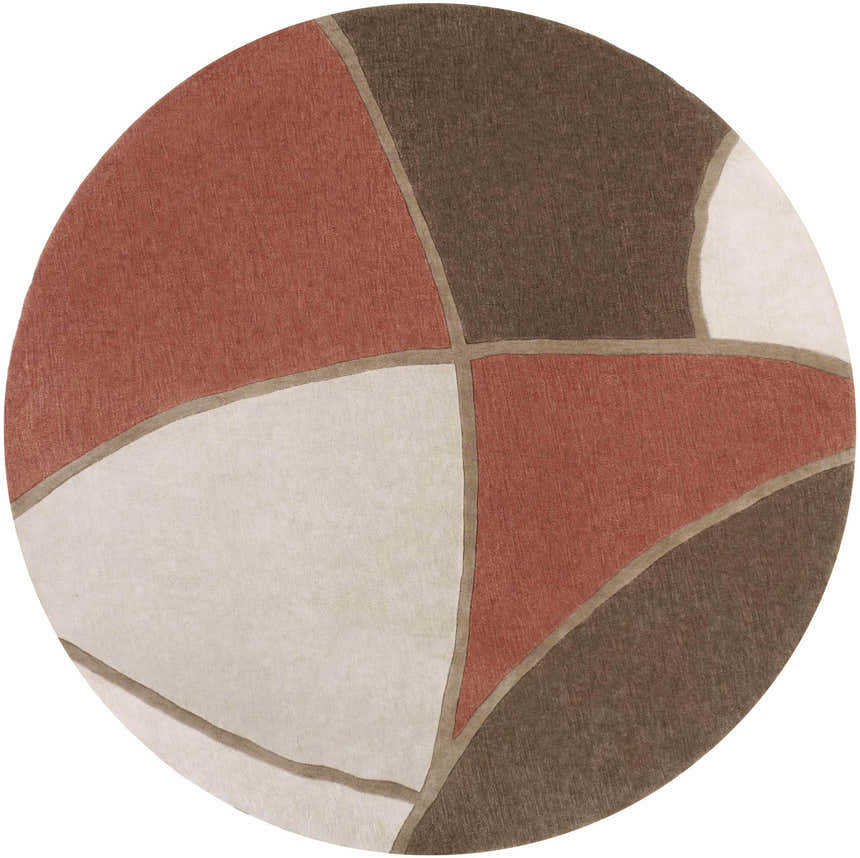 Round Docena Carpet with a contemporary geometric design in beige, rust, and brown hues. Design-Round-8