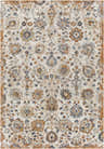 Close-up of the Cogan Beige Thick Luxe Rug, showcasing its floral, traditional pattern in cream, blue, and brown tones. Design-Rectangle-5373