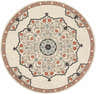 Close-up of a round Dolomite Carpet. Beige rug with a traditional floral medallion design in black, brown, rust, and sage. Design-Round-73