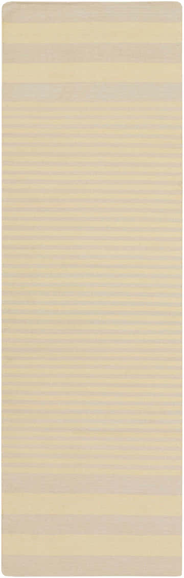 Close-up of the hand woven Donaghadee Area Carpet. Ivory and yellow horizontal stripes. Cotton rug. Design-Runner-268