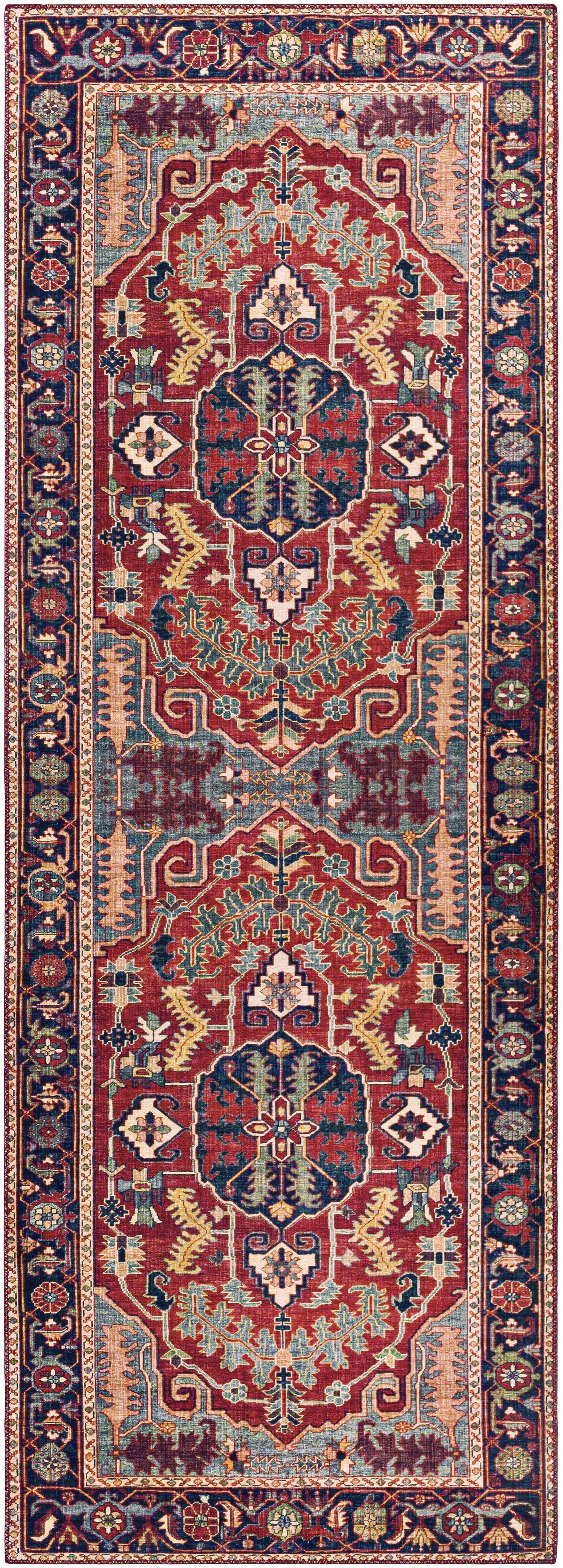 Reverse side of Dorcas Red Performance Rug, focusing on underside structure and material.Traditional Area Rug Backing Canvas 2'6" x 7'6" Runner