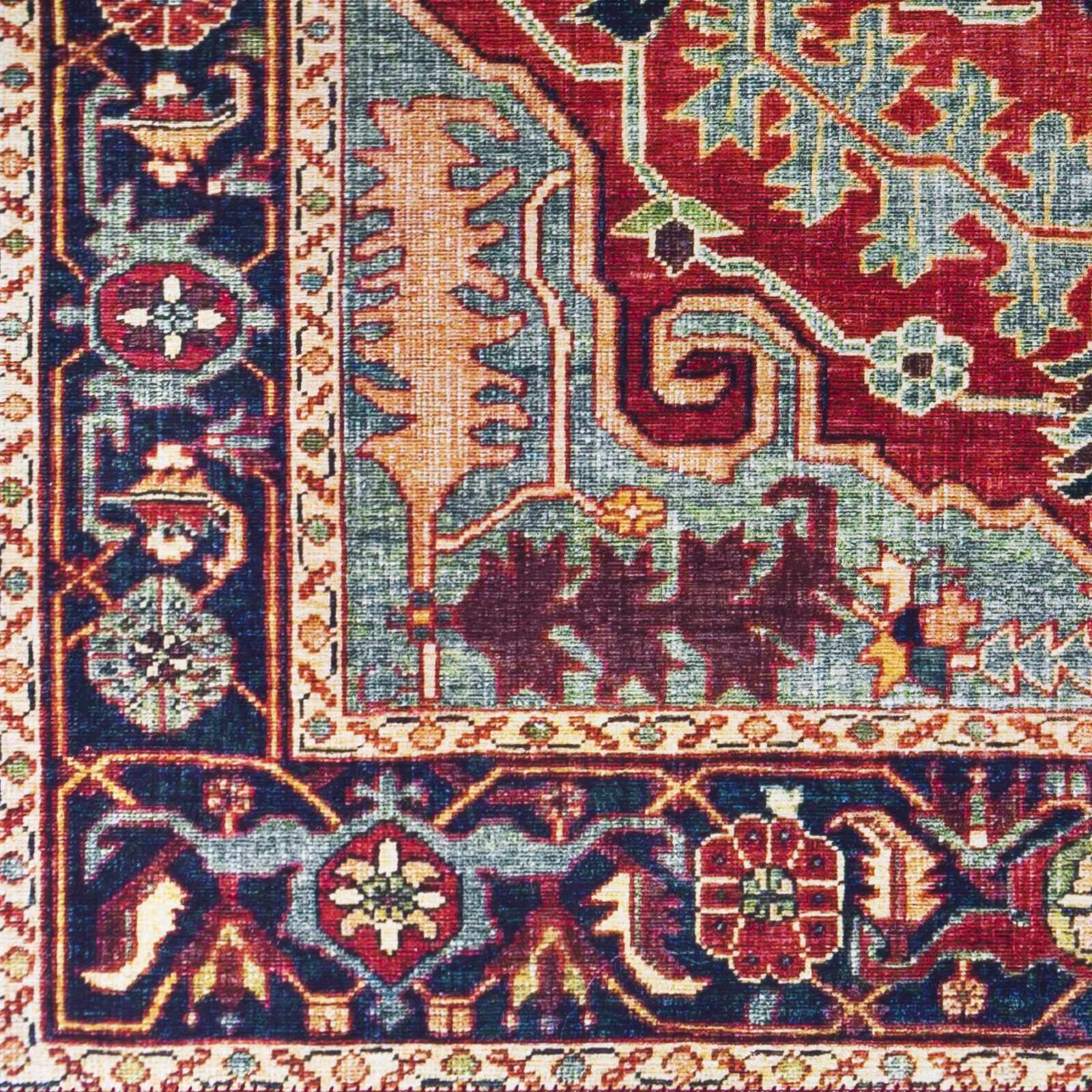 Sample view of Dorcas Red Performance Rug, offering a closer look at the design and color. Traditional Area Rug Backing Canvas 