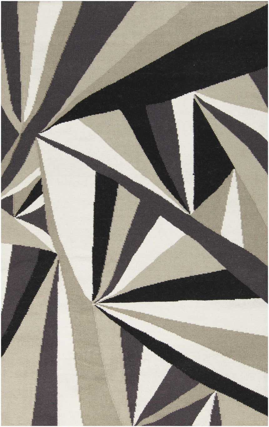Close-up of the hand woven Dorset Area Carpet. Contemporary geometric design in shades of black, gray, and white. Design-Rectangle-58