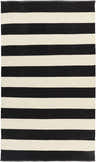 Close-up of the Douds Area Rug featuring a bold black and cream striped pattern and hand-woven texture. Design-Rectangle-58
