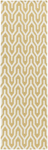 Close-up of the hand woven Drewryville Area Carpet. Light gray and tan geometric pattern on 100% wool. Design-Runner-268