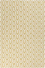 Close-up of the Drewryville Area Carpet. Tan and light gray geometric pattern, hand woven wool rug. Design-Rectangle-58
