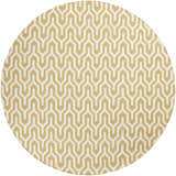 Round Drewryville Area Carpet in light gray and tan wool with a geometric, maze-like pattern. Design-Round