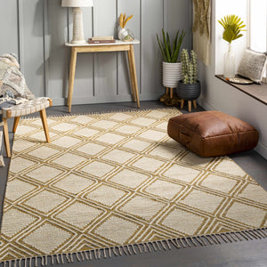 Wausa Mustard Trellis on Cream Cotton/wool  Rug - Clearance