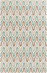 Close-up of the Dubberly Wool Area Rug featuring a geometric pattern in dusty sage, emerald, ivory, and medium brown. Design-Rectangle-58