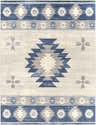 Dumfries Area Rug close-up featuring a Southwestern geometric pattern in denim, gray, ivory, and silver gray. Design-Rectangle-710103