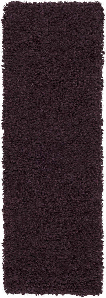 Close-up of the plum Duncanville Area Carpet. Hand-woven with a textured, looped wool pile. Contemporary style. Design-Runner-268