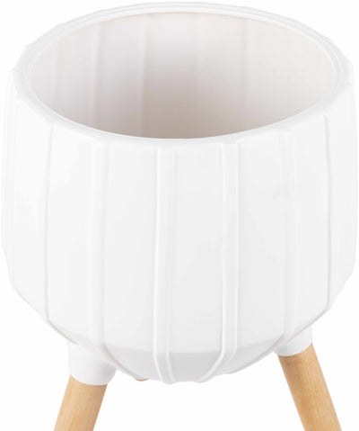 Dunguan White Ribbed Wood Planter