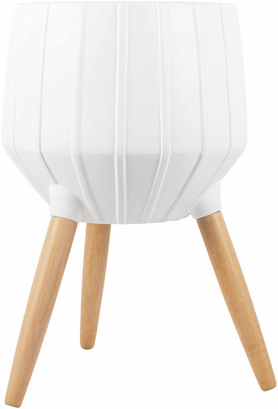 Dunguan White Ribbed Wood Planter