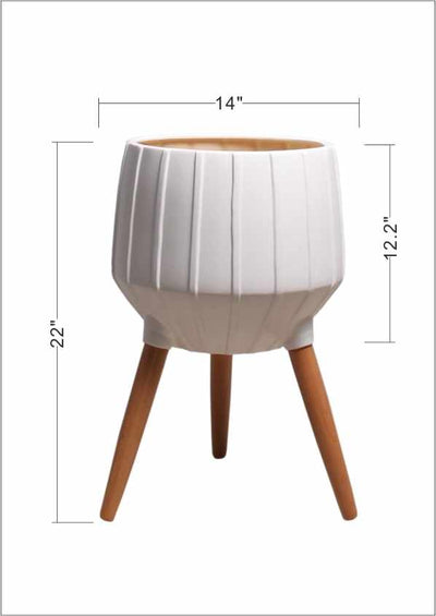 Dunguan White Ribbed Wood Planter