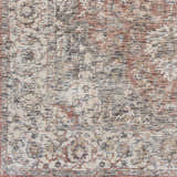 Close-up of the Dunmor Area Rug showing its brick red, charcoal, cream, and beige traditional Persian-style pattern. Swatch
