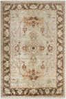 Hand knotted Duryea Area Rug in beige, brown, sage, and brick red with a traditional floral pattern. Design-Rectangle-5686