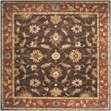Close-up of the hand-tufted Daviston Area Rug. Features a traditional floral pattern in beige, brick red, and brown hues. Design-Square-8