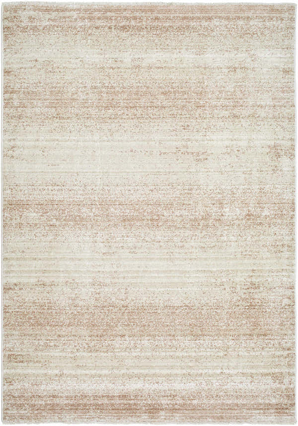 Close-up of the Uzima Beige Area Rug. Features a contemporary, abstract design with medium gray and rust hues. Design-Rectangle-5377