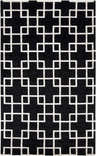 Close-up of the Eaglescliffe Premium Area Carpet. Black wool rug with a white geometric, square-linked pattern. Design-Rectangle-58