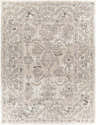 Close-up of the Eckelson Area Rug featuring a traditional floral pattern in black, light slate, tan, and white. Design-Rectangle-710103