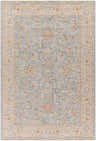 Detailed view of the Edie Taupe Thick Luxe Oushak Rug, featuring amber, dusty pink, and light olive floral patterns. Design-Rectangle