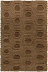 Close-up of the brown Edmonds Area Rug. Hand-woven wool shag rug with a contemporary geometric hexagon pattern. Design-Rectangle-58