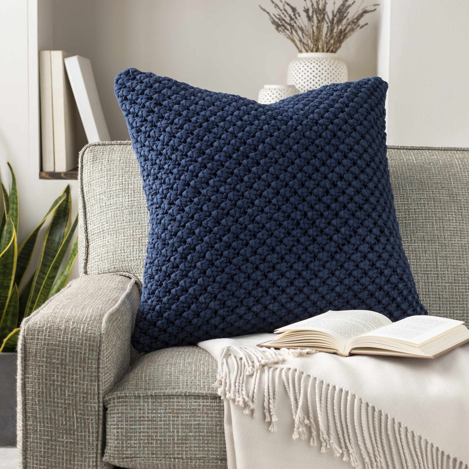 Efeler Navy Crochet Throw Pillow - Clearance