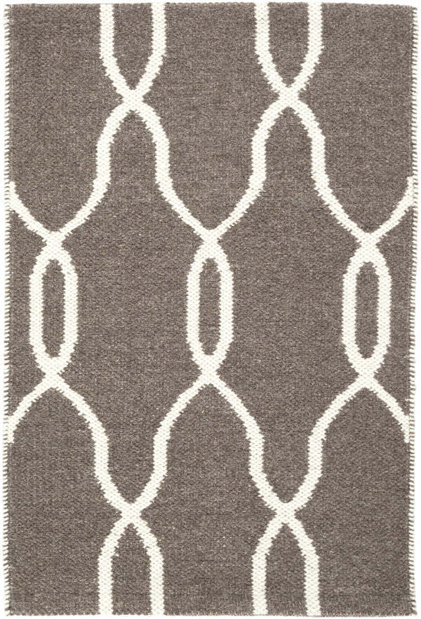 Close-up of the Effie Reversible Area Carpet. Brown wool rug with cream geometric trellis pattern. Hand woven texture. Design-Rectangle-23