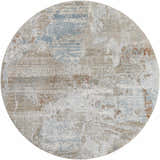 Close-up of round Efren Thick Luxe Area Rug. Features beige, gray, and dusty sage distressed contemporary pattern. Design-Round-53