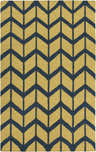 Close-up of the hand woven Eland Area Carpet. Dark blue chevron pattern on an olive green, 100% wool rug. Design-Rectangle-58
