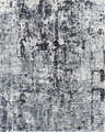 Close-up of the Elbing Area Rug showing a contemporary abstract pattern in shades of gray, black, and white. Design-Rectangle-810
