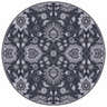Close-up of the round Conesus Hand Tufted Blue 1191 Area Rug. Features a traditional floral pattern in charcoal, slate, and ink blue. Design-Round-6