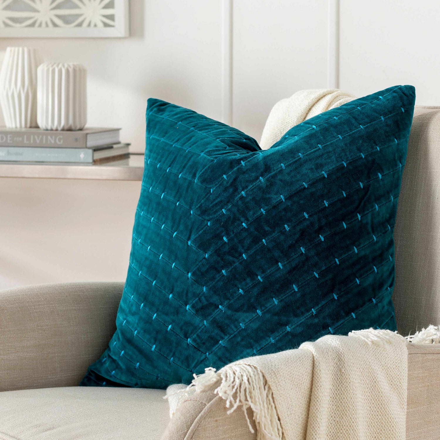 Eleroy Teal Square Throw Pillow - Clearance