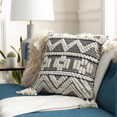 Ellaville Black & White Tassel Throw Pillow - Clearance