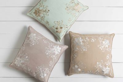 Gosforth Beige Floral Embroidered Accent Pillow - Clearance