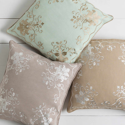 Gosforth Beige Floral Embroidered Accent Pillow - Clearance