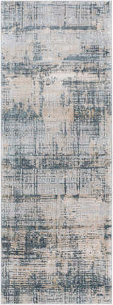 Close-up of the Eltham Thick Luxe Rug. Contemporary design in dusty sage, light gray, and taupe hues. Machine woven texture. Design-Runner-2710