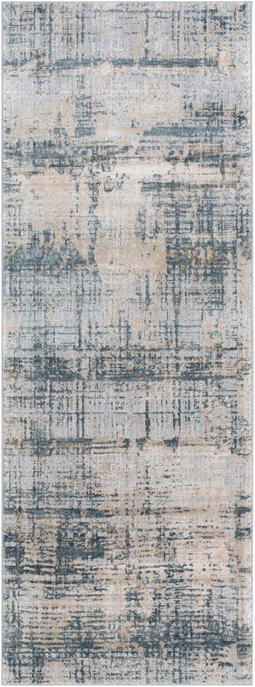 Close-up of the Eltham Thick Luxe Rug. Contemporary design in dusty sage, light gray, and taupe hues. Machine woven texture. Design-Runner-2710