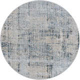 Round Eltham Thick Luxe Rug with a contemporary abstract pattern in dusty sage, light gray, and navy. Design-Round-53