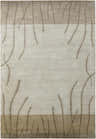 Close-up of the Emmons Premium Wool Carpet. Features a botanical design in clay, nutmeg, and sand tones. Hand knotted texture. Design-Rectangle-913