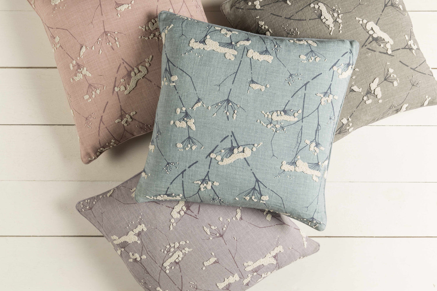 Backworth Mauve Floral Embroidered Throw Pillow - Clearance