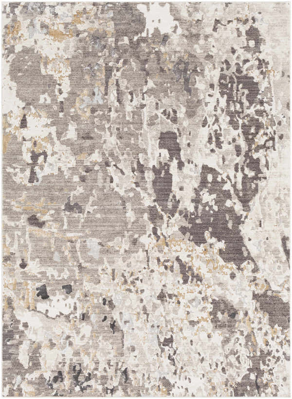 Close-up of the Encinal Area Carpet. Contemporary style rug in light beige, brown, slate, olive, and tan colors. Abstract pattern. Design-Rectangle-5376