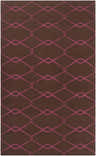 Close-up of the Enfield Area Rug. Dark brown wool with a magenta diamond trellis pattern. Hand woven texture. Design-Rectangle-58