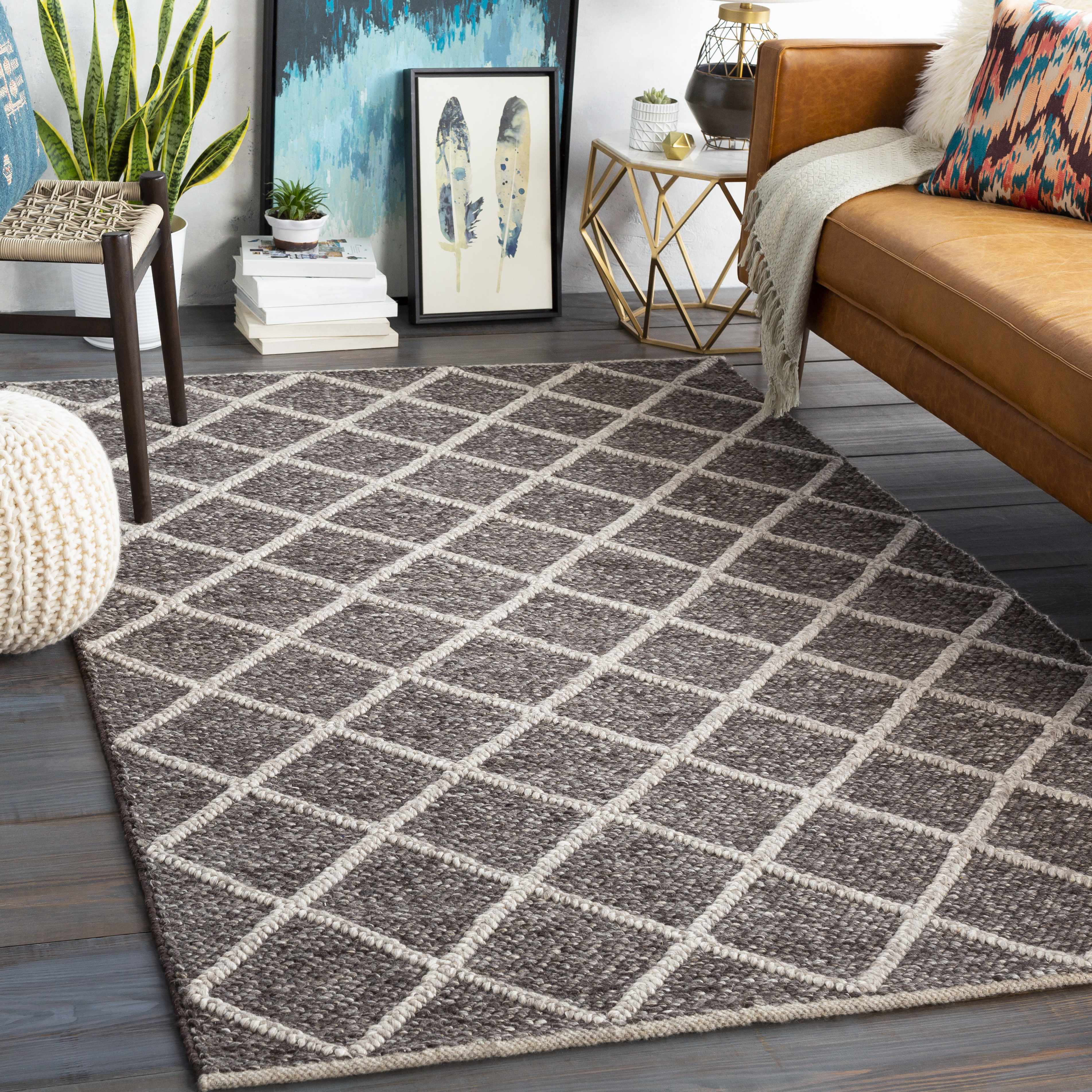 Syosset 2x3 Brown Trellis Wool&Viscose Rug - Clearance placed in a styled room setting, harmonizing with surrounding room decor. Contemporary Area Rug Backing  