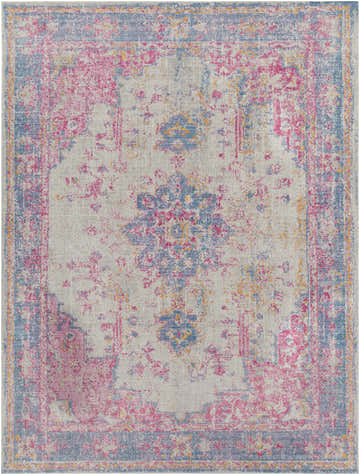 Distressed Eufaula Area Rug with a vintage, oriental design in burgundy, gray, and yellow hues. Design-Rectangle-710106